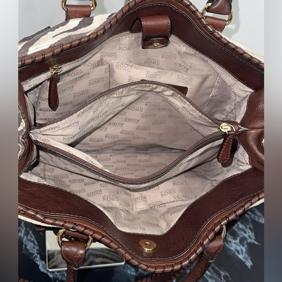 MICHAEL KORS Large Handbag Hamilton Zebra Print Brown Ivory AUTHENTIC - Picture 12 of 14